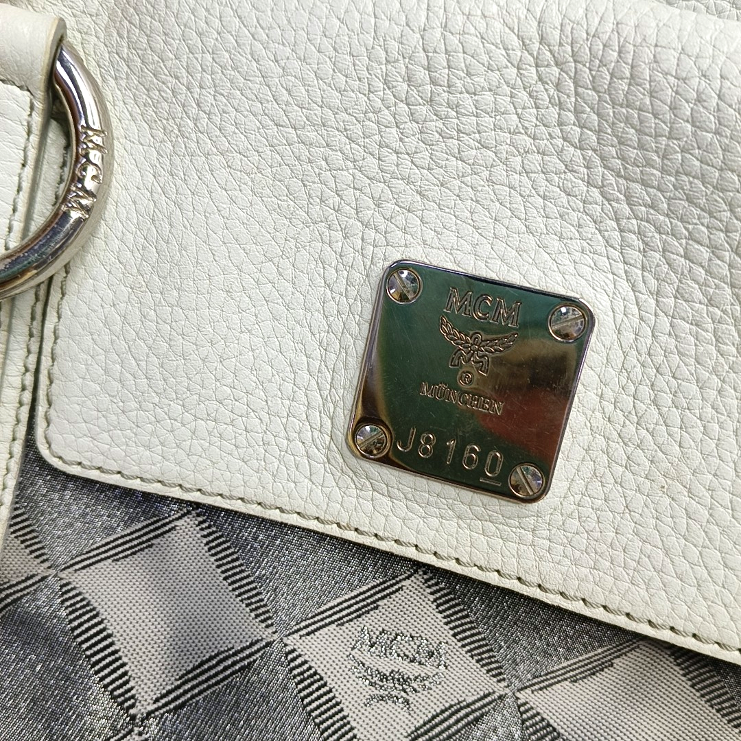 MCM Gray Fabric Jacquard Single Shoulder Bag Silver Hardware-(SKU)-943696572