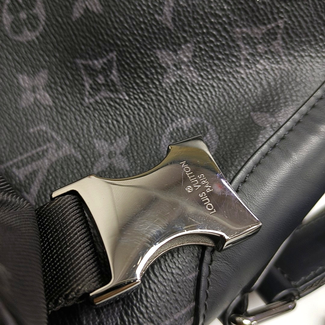 LOUIS VUITTON VOYAGER Small Black Coated Canvas Monogram Messenger Bag Crossbody Shoulder Bag Silver Hardware-(SKU)-971314881