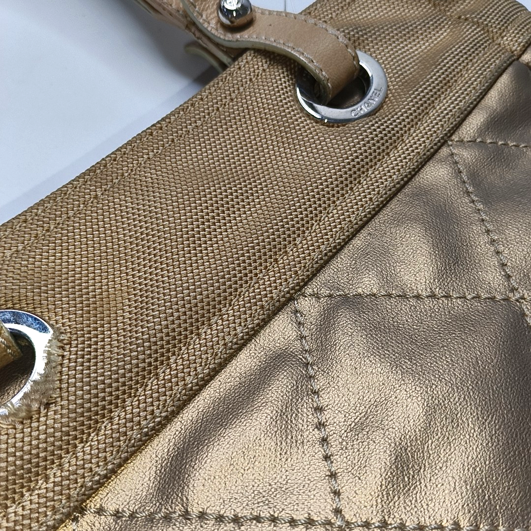 CHANEL Tote bag Champagne Coated Canvas Monogrammed Quilted Handbag Silver Hardware 11nan-(SKU)-948373759