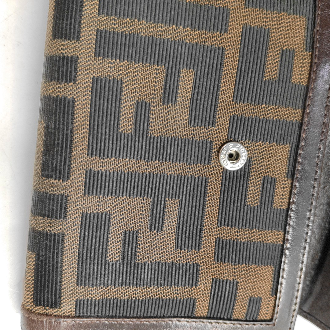 FENDI 棕色帆布双F钱包-(SKU)-960315050