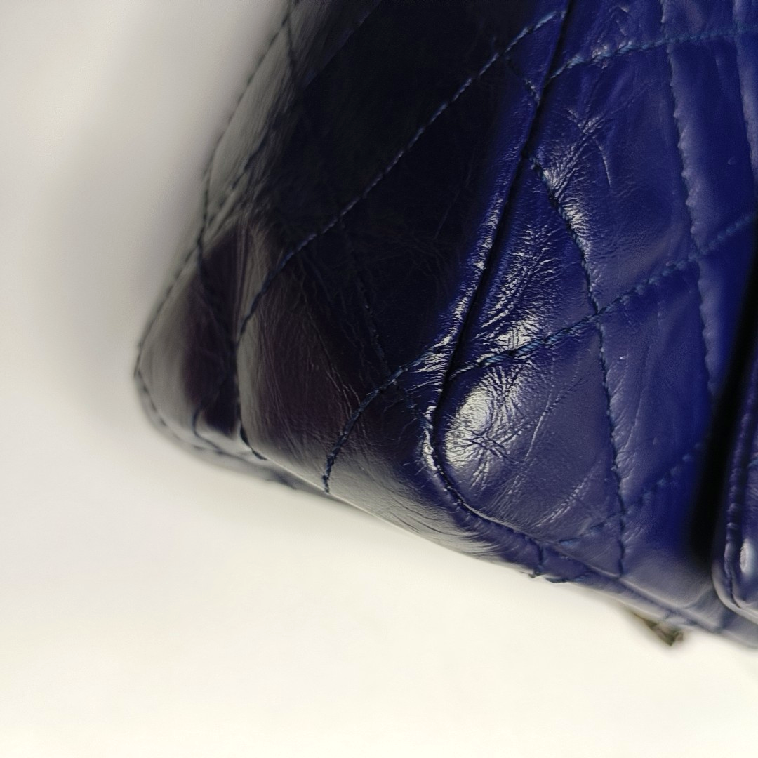 CHANEL 2.55 Large Deep Blue Vintage Calfskin Quilted Chevron Single Shoulder Bag with Palladium Hardware-(SKU)-955055136