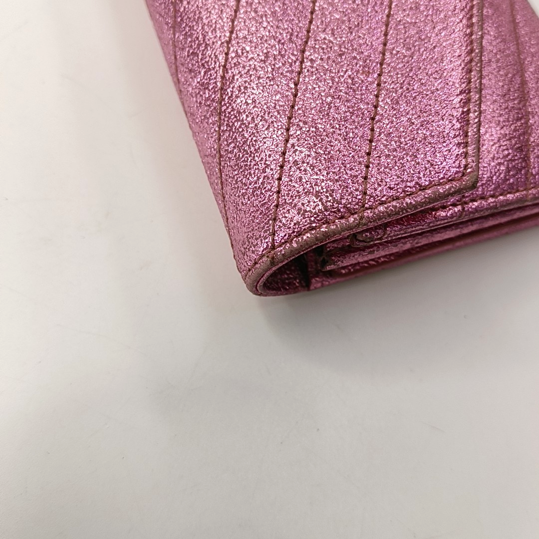 YSL MONOGRAM 粉色牛皮绗缝V纹钱包 Golden hardware Complete Accessories-(SKU)-957647456