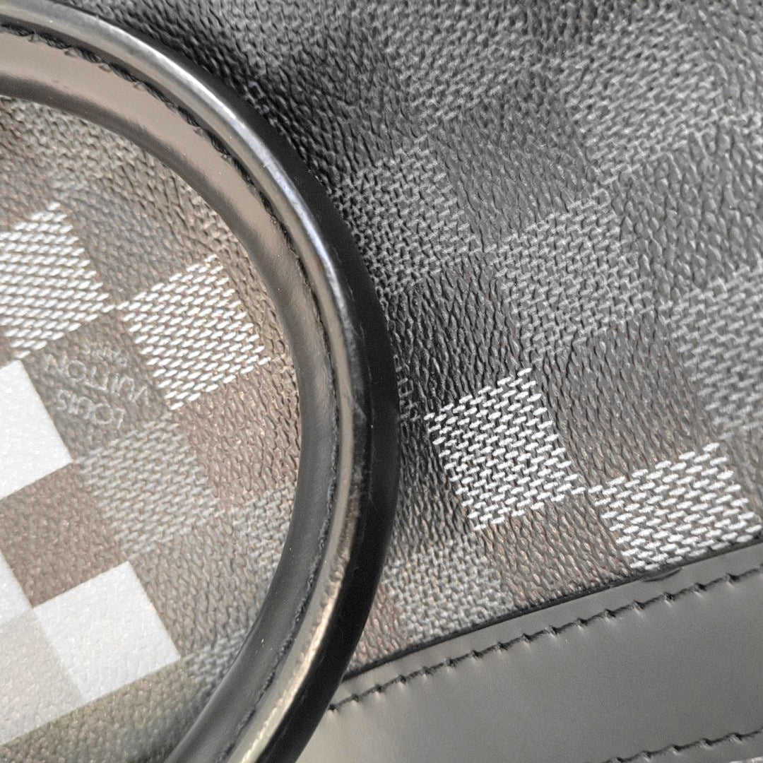 LOUIS VUITTON KEEPALL 50 Grey Coated Canvas Chessboard Pattern Single Shoulder Bag Handbag Crossbody Bag Detachable Strap-(SKU)-969251083