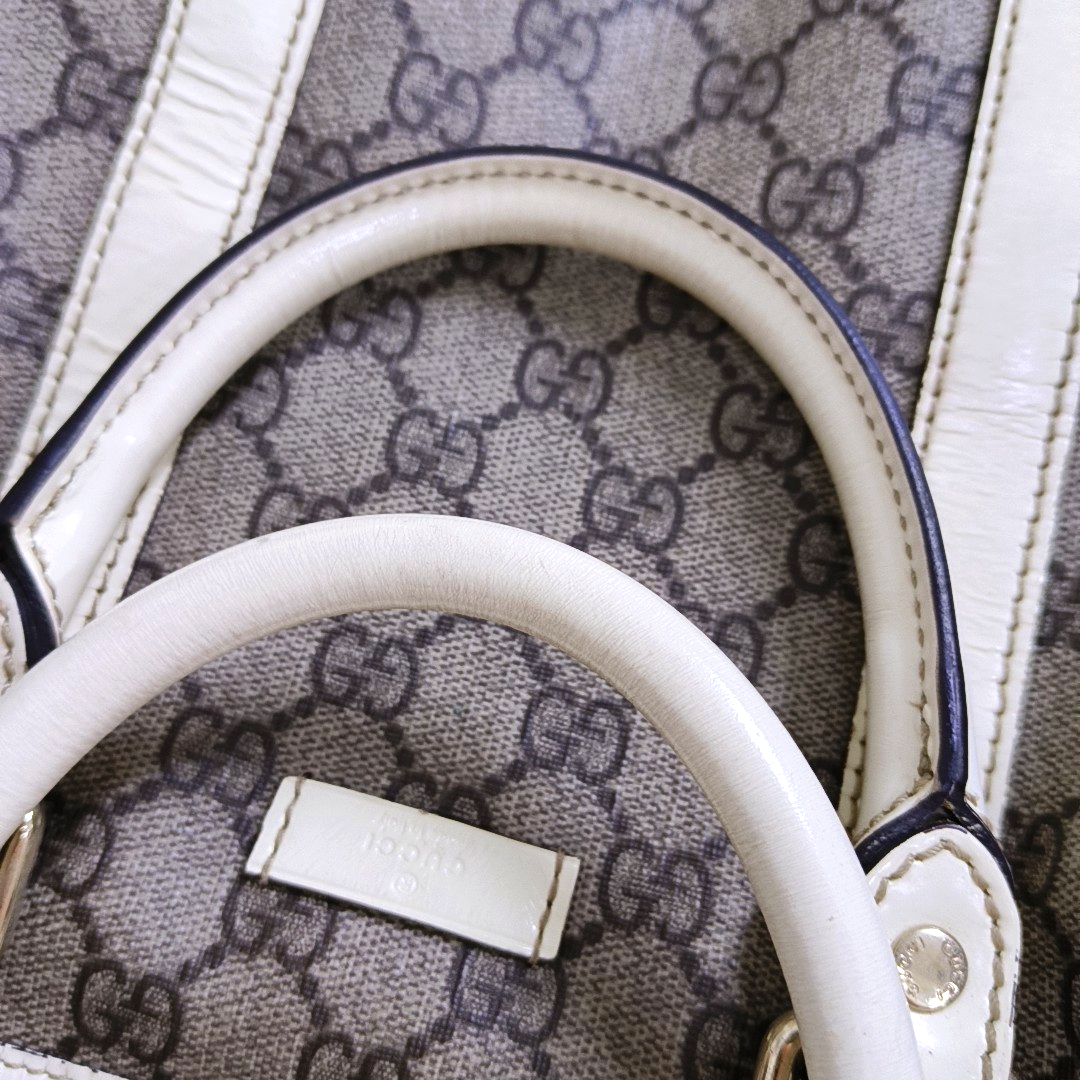 GUCCI Beige Coated Canvas Monogrammed Tote Bag Golden hardware-(SKU)-958959380