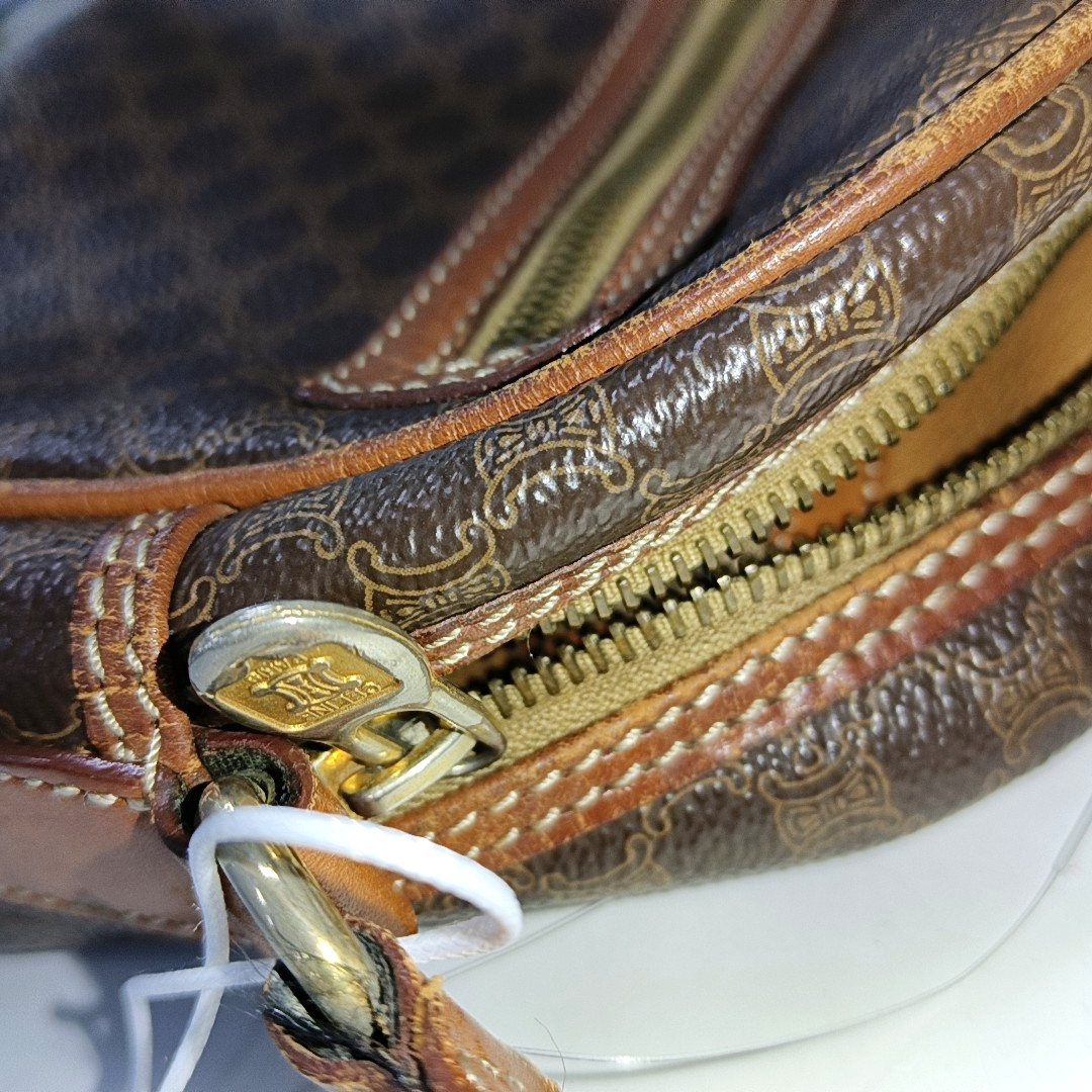 CELINE Brown Coated Canvas Triumph Gate Single Shoulder Crossbody Bag Golden hardware-(SKU)-14339227