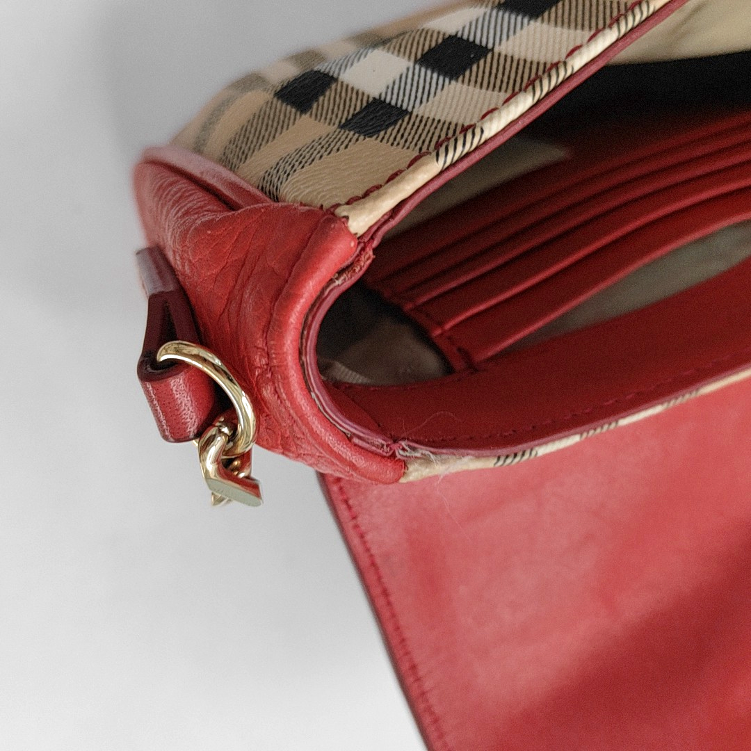 BURBERRY Maydown Khaki Coated Canvas Warhorse Plaid Crossbody Shoulder Bag Golden hardware-(SKU)-940909865