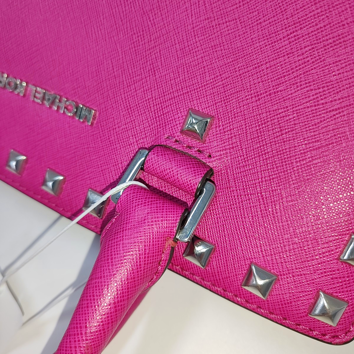 MICHAEL KORS Selma Blush Pink Leather Embossed Studs Single Shoulder Bag Tote Bag Silver Hardware Removable shoulder strap-(SKU)-940156250