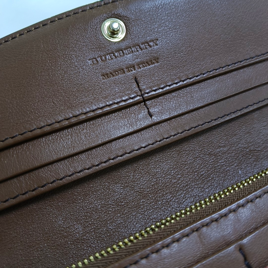 BURBERRY Brown Canvas Tartan Pattern Wallet Golden hardware-(SKU)-951700332