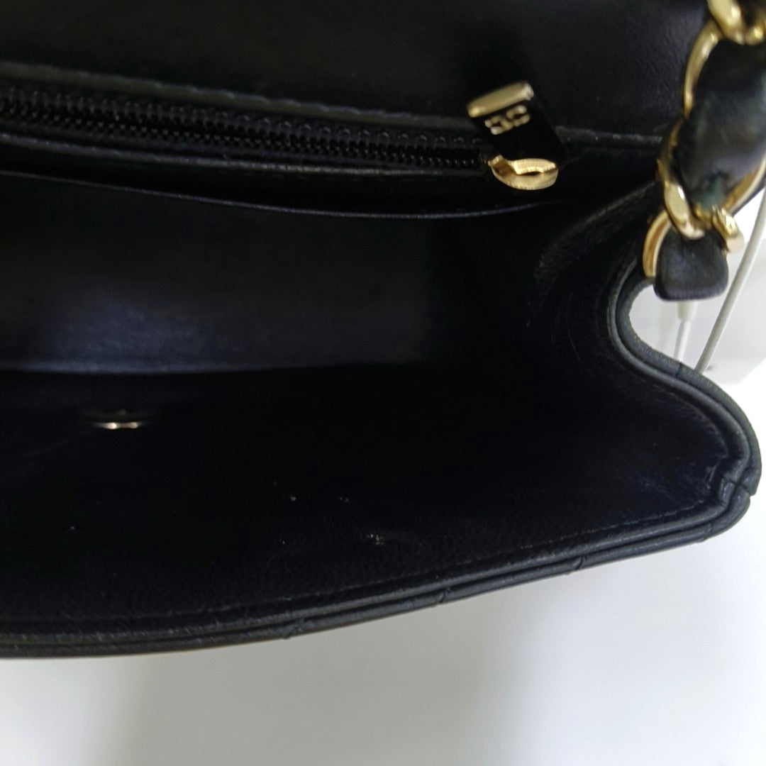 CHANEL CLASSIC FLAP Mini Black Lamb Skin Quilted V Quilted Shoulder Bag Crossbody Bag with Detachable Strap-(SKU)-967501749