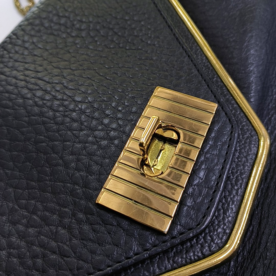 Chloé Sally Medium size Black Leather Single Shoulder Bag Golden hardware-(SKU)-947220516