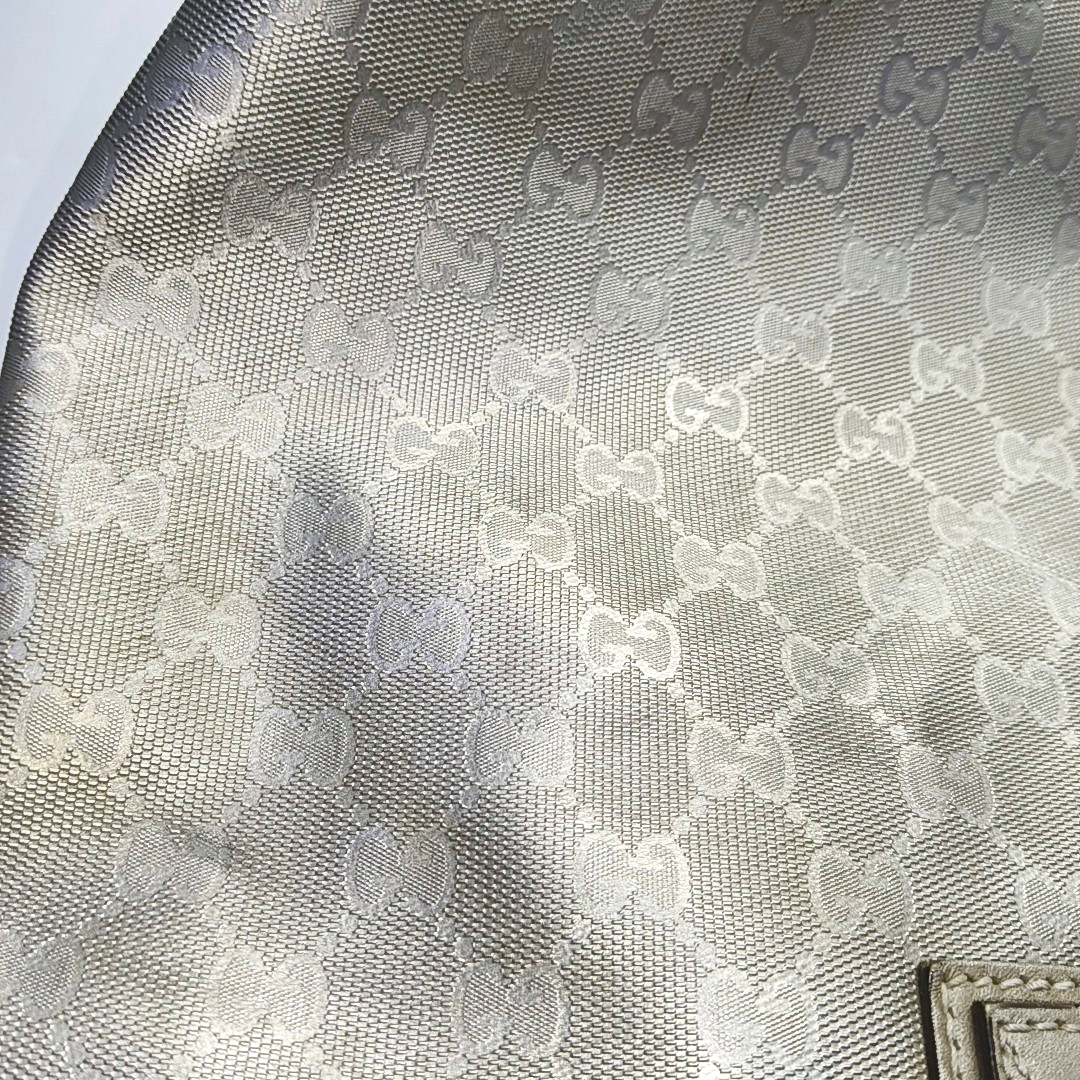 GUCCI GG Imprime Silver Coated Canvas Monogram Shoulder Bag Handbag Silver Hardware-(SKU)-957584035