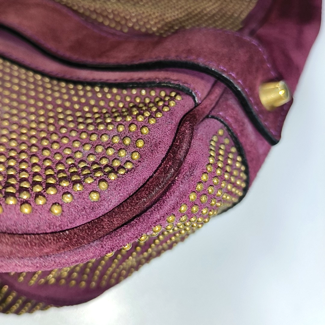 BURBERRY Purple Velvet Leather Tote Bag Golden hardware-(SKU)-12946177