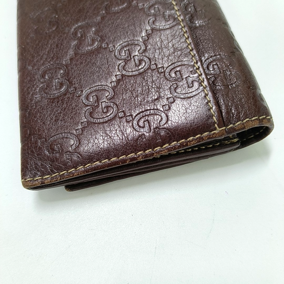 GUCCI Dark Brown Cowhide Monogrammed Texture Wallet Golden hardware-(SKU)-939278026