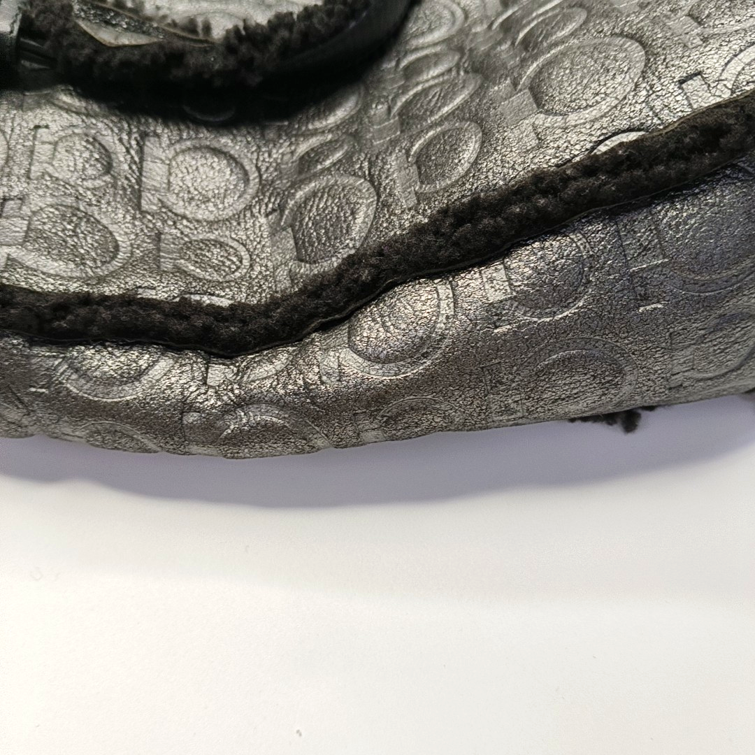 FERRAGAMO Marissa Dark Gray Fabric Textured Handbag Silver Hardware-(SKU)-928999227