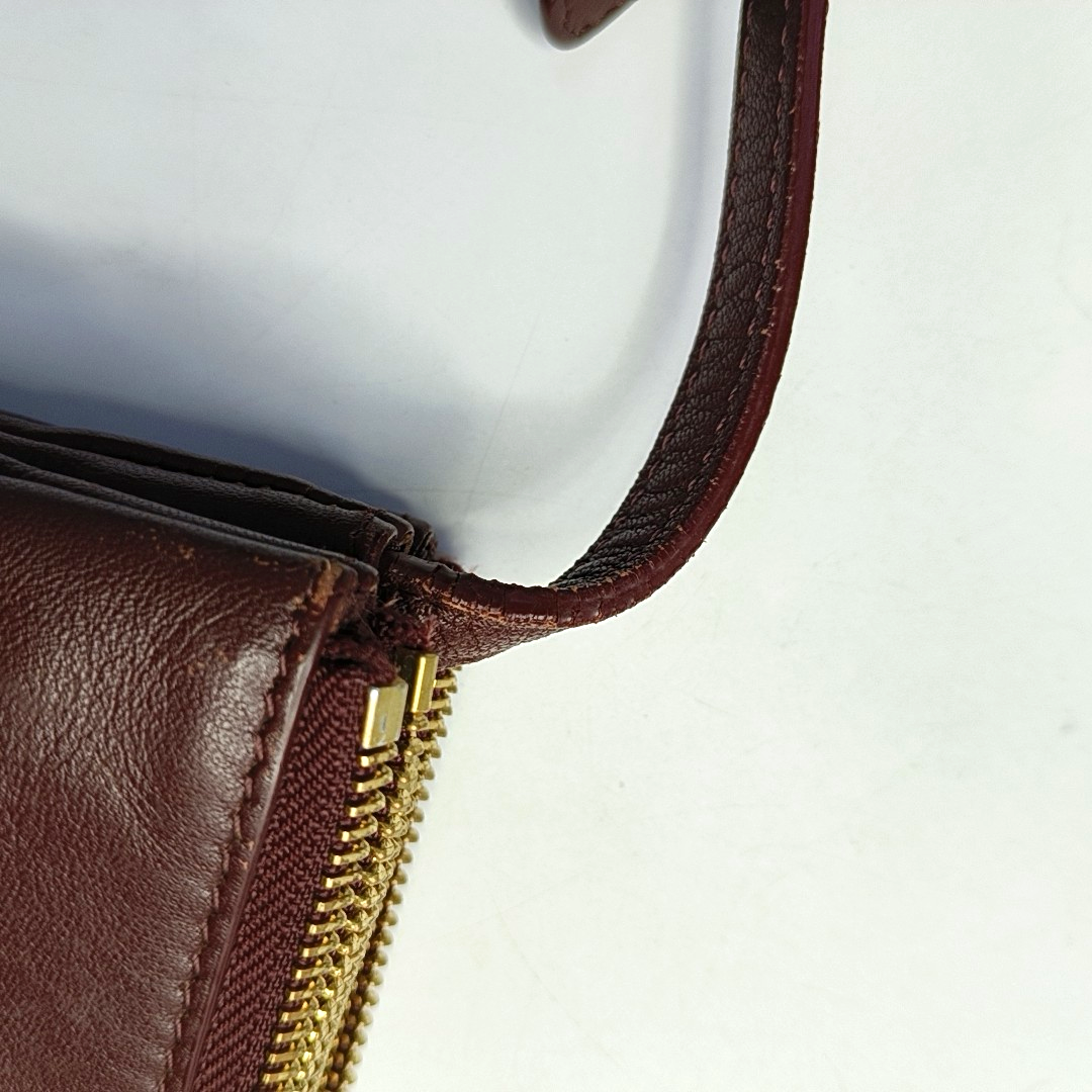 CELINE TRIO Small size Burgundy Lamb Skin Single Shoulder Bag Crossbody Golden hardware-(SKU)-952278283