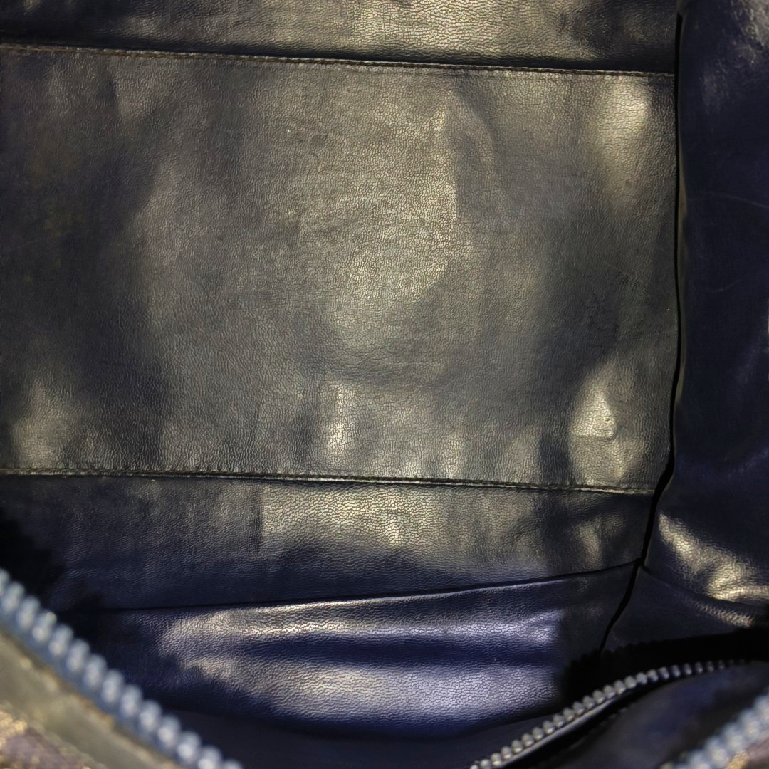 CELINE Dark Blue Canvas Triumphal Arch Handbag Golden hardware-(SKU)-933886003