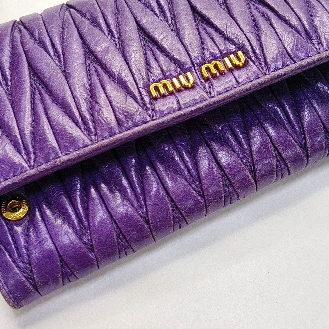Miu Miu Purple Calf Leather Quilted Wallet Golden hardware Sub-bag-(SKU)-960261981