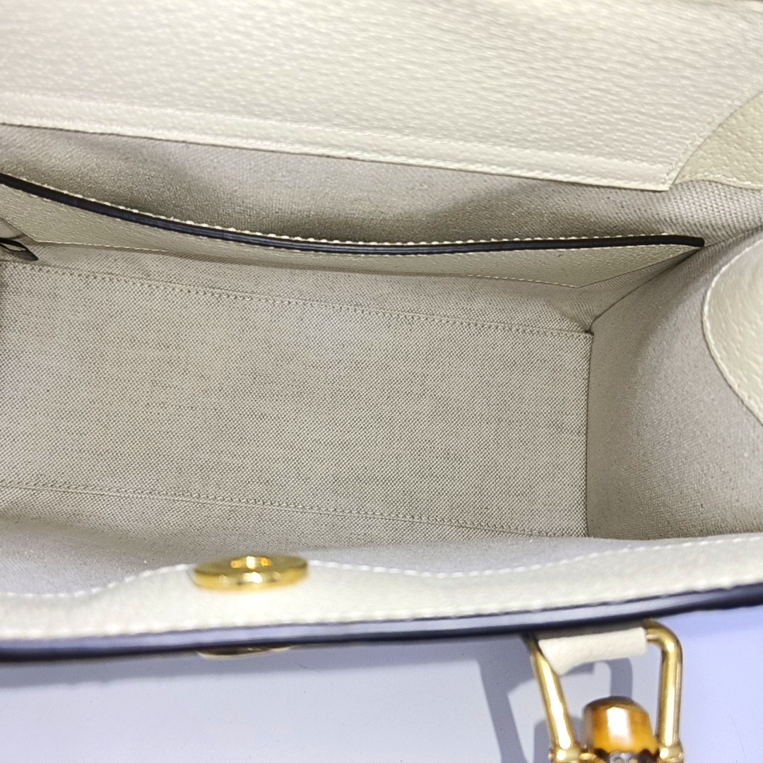GUCCI Diana Small White Canvas Monogram Bamboo Handle Shoulder Bag Tote Bag Golden Hardware 2 Removable Straps-(SKU)-955631350