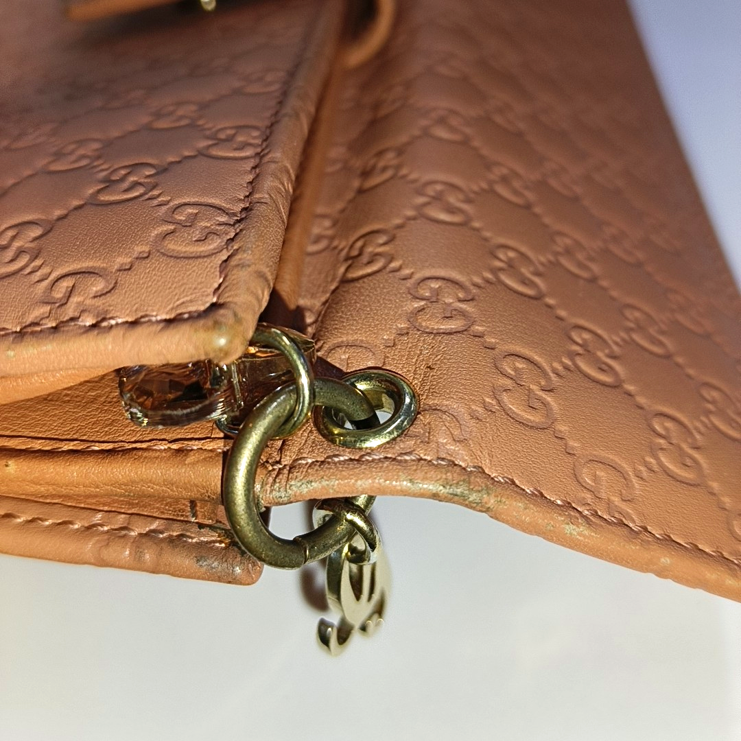 GUCCI Nude Pink Cowhide Monogram Embossed Wallet Golden hardware-(SKU)-933631362