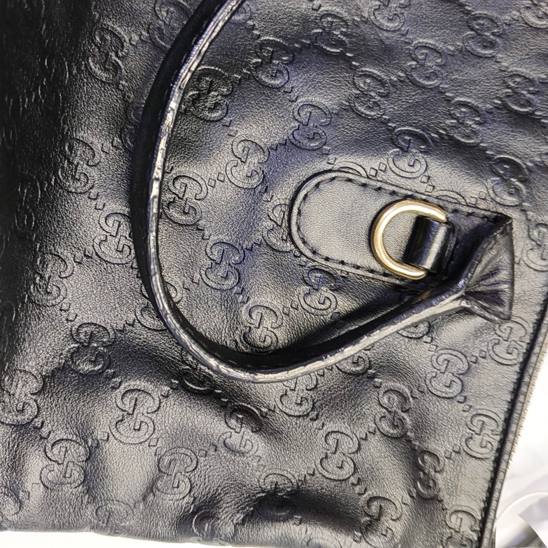 GUCCI Heart Bit Black Cowhide Monogrammed Tote Handbag Single Shoulder Bag Golden hardware Removable shoulder strap-(SKU)-944990688
