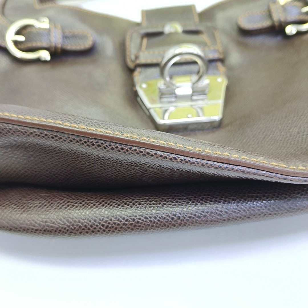 FERRAGAMO Deep brown cowhide single shoulder bag Silver Hardware-(SKU)-944080501