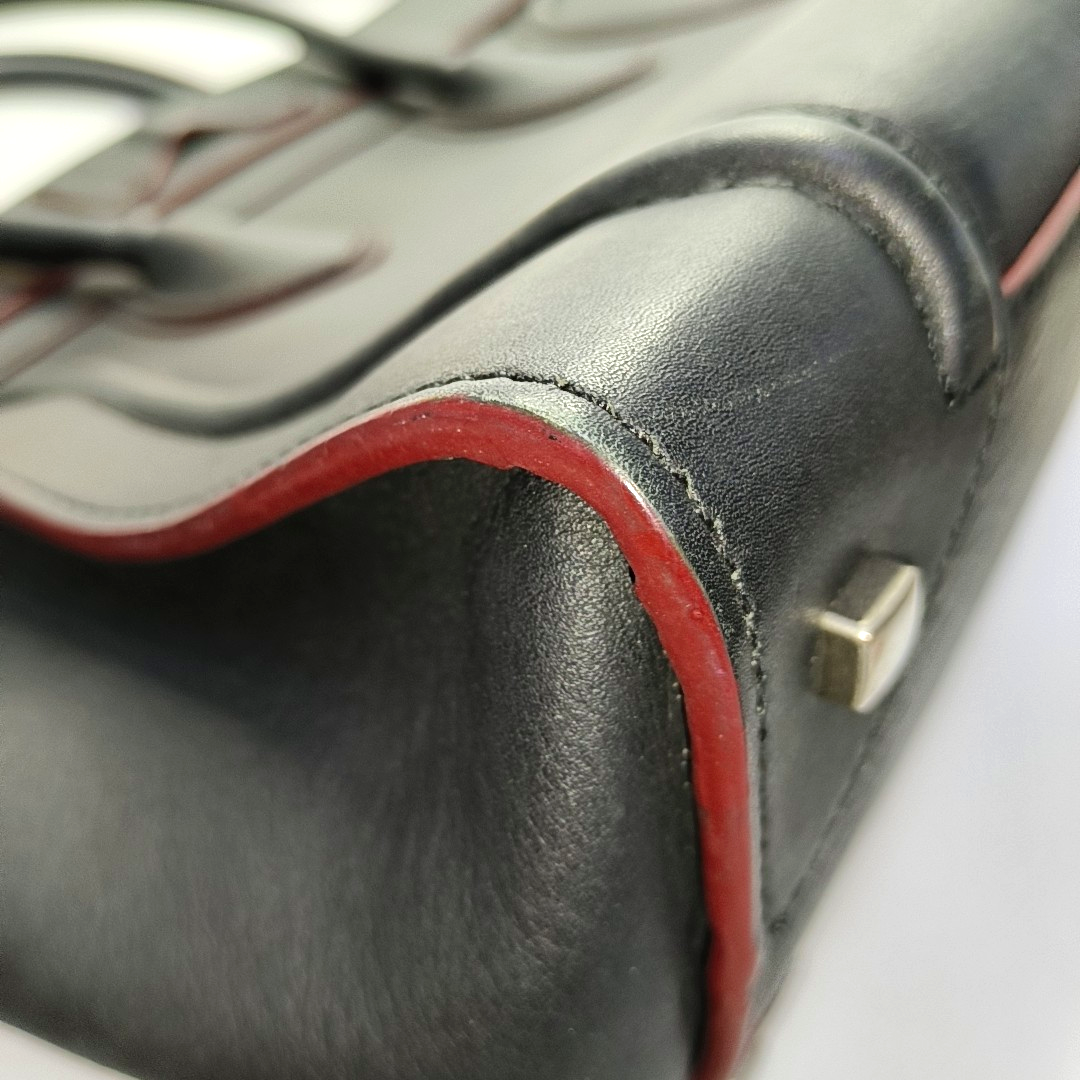 CELINE LUGGAGE mini Black Leather Smiling Face Bag Tote Bag Silver Hardware-(SKU)-960058725