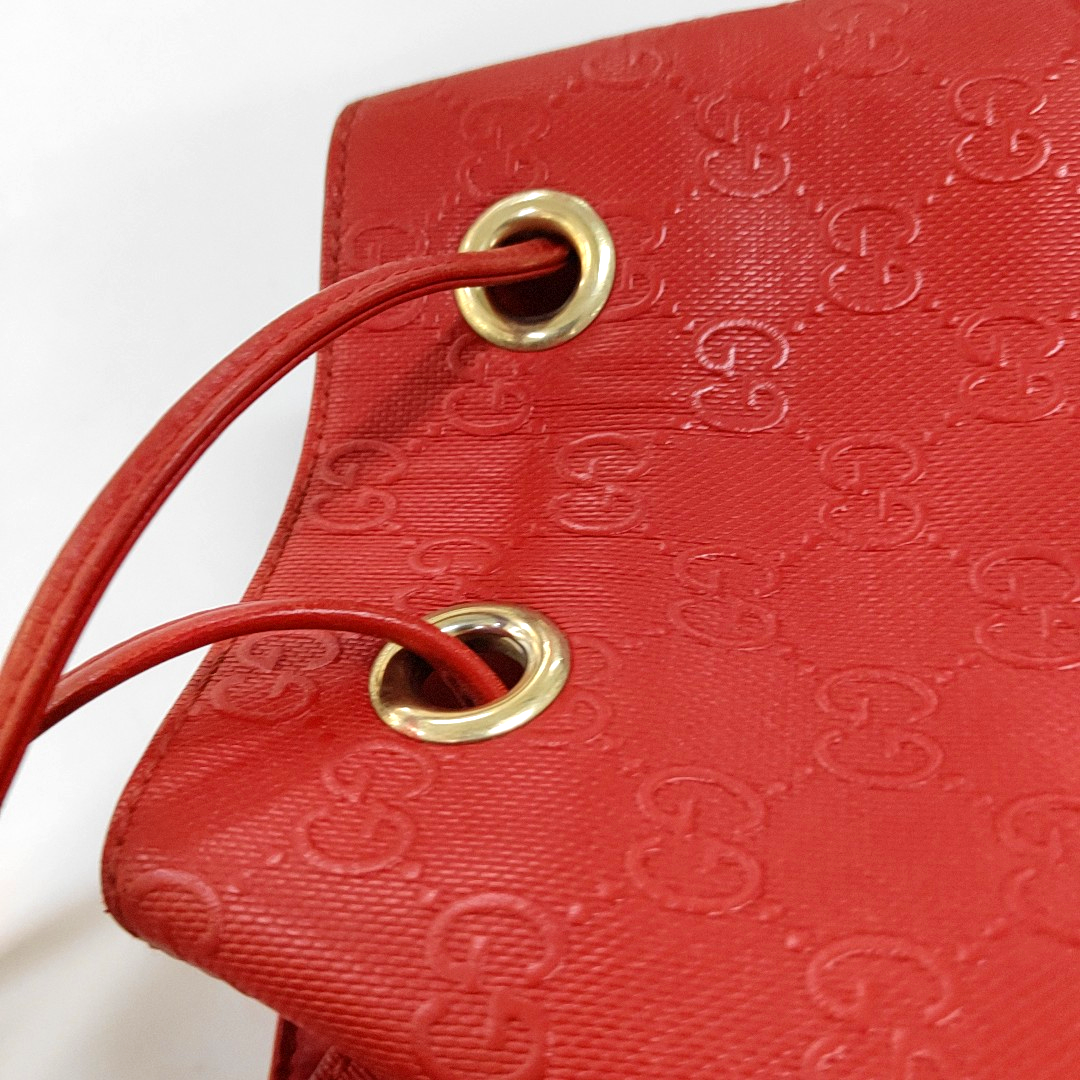 GUCCI Bucket bag Red Cowhide Monogrammed Studs Shoulder Bag Crossbody Bag Golden hardware-(SKU)-957386038