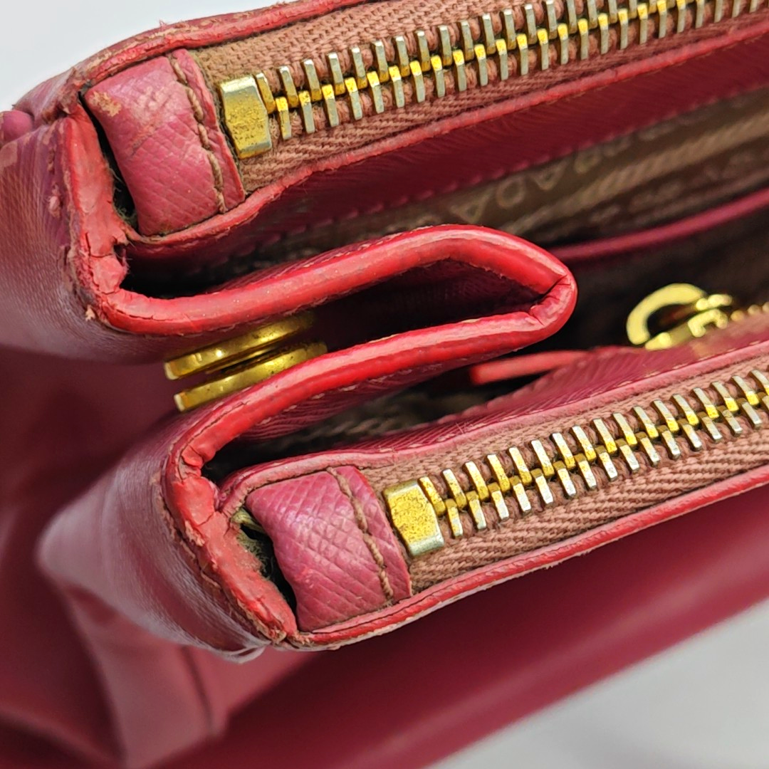 PRADA Galleria Extra Large Pink Cow Leather Logo Crosshatch Killer Bag Handbag Shoulder Bag Crossbody Golden hardware-(SKU)-946380877