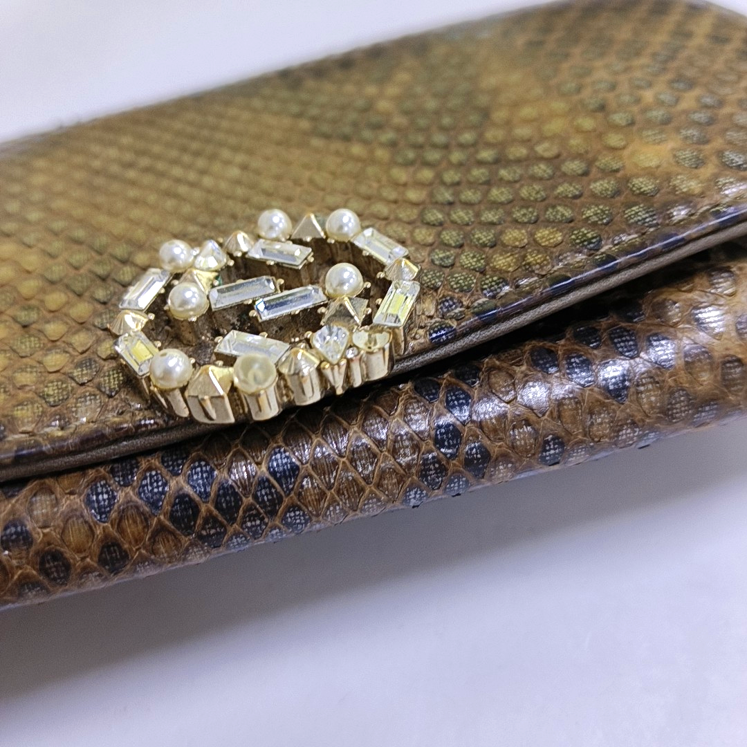 GUCCI Queen Margaret Brown Snake Leather Embossed Wallet Golden hardware-(SKU)-958381527