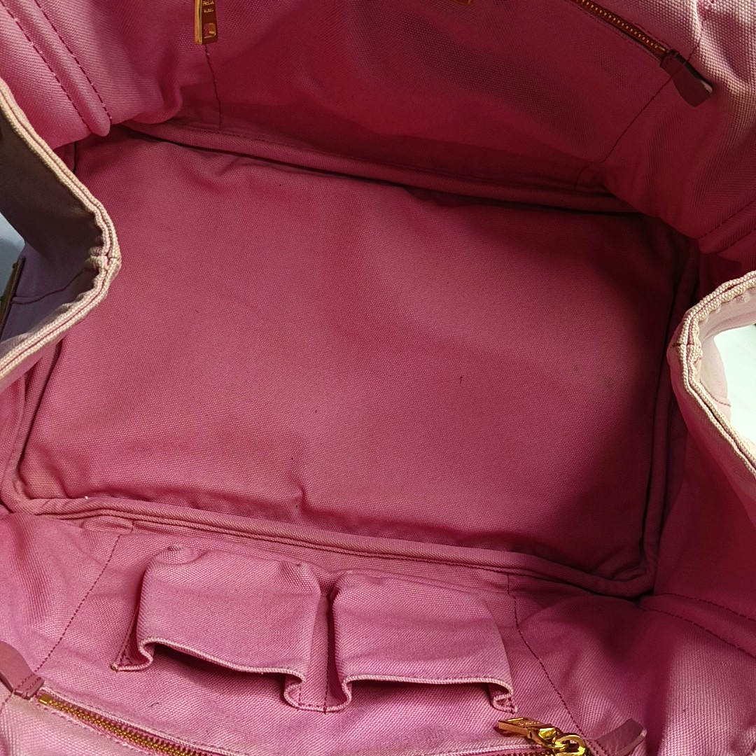 PRADA Denim Pink Canvas Printed Quilted Handbag Golden hardware-(SKU)-959457945