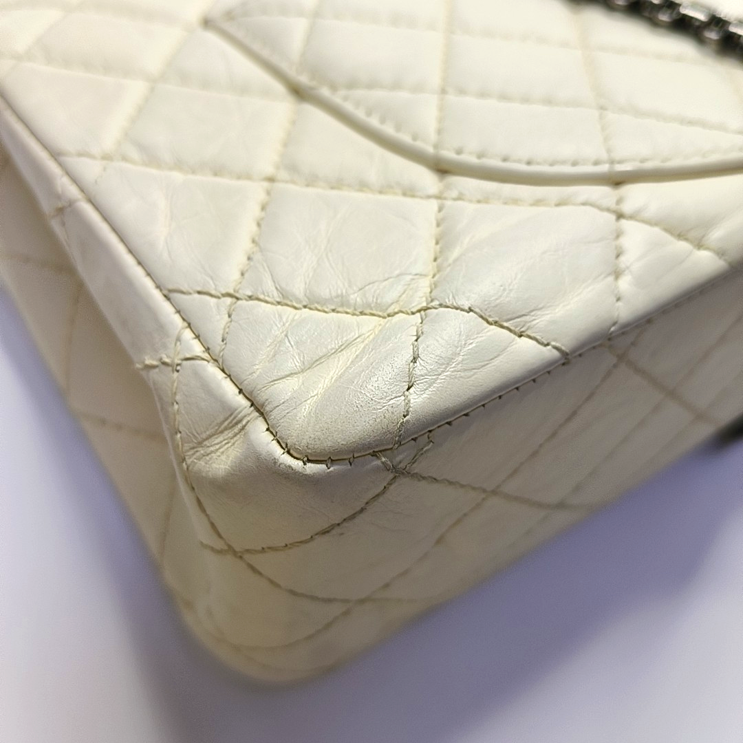 CHANEL 2.55 Large White Calfskin Quilted Single Shoulder Bag Crossbody with Palladium Hardware, 16 Clasp-(SKU)-964099776