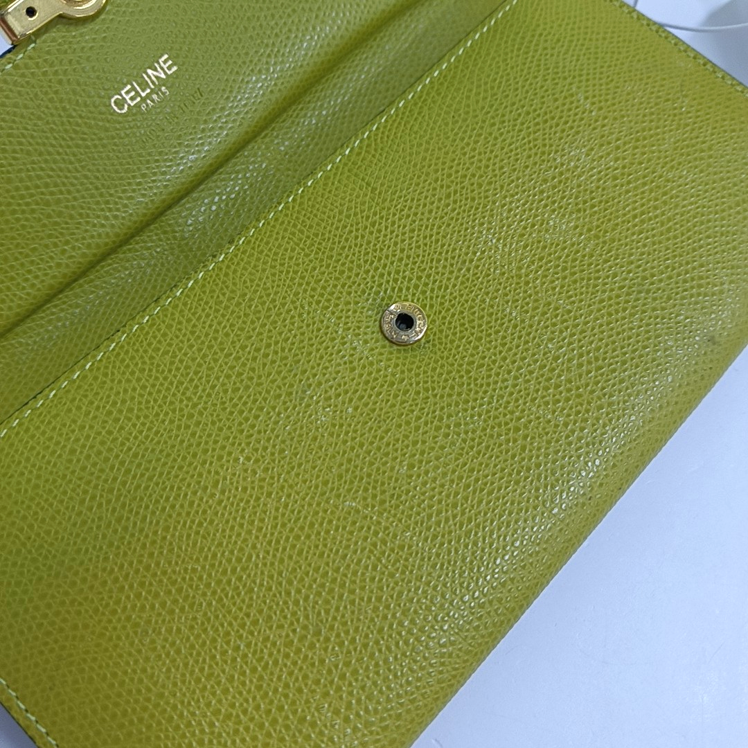 CELINE Yellow Cow Leather Embossed Wallet Golden hardware-(SKU)-944838717