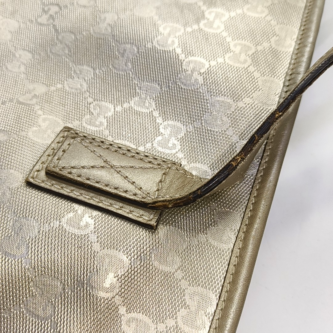 GUCCI GG Imprime Silver Coated Canvas Monogram Shoulder Bag Handbag Silver Hardware-(SKU)-957584035