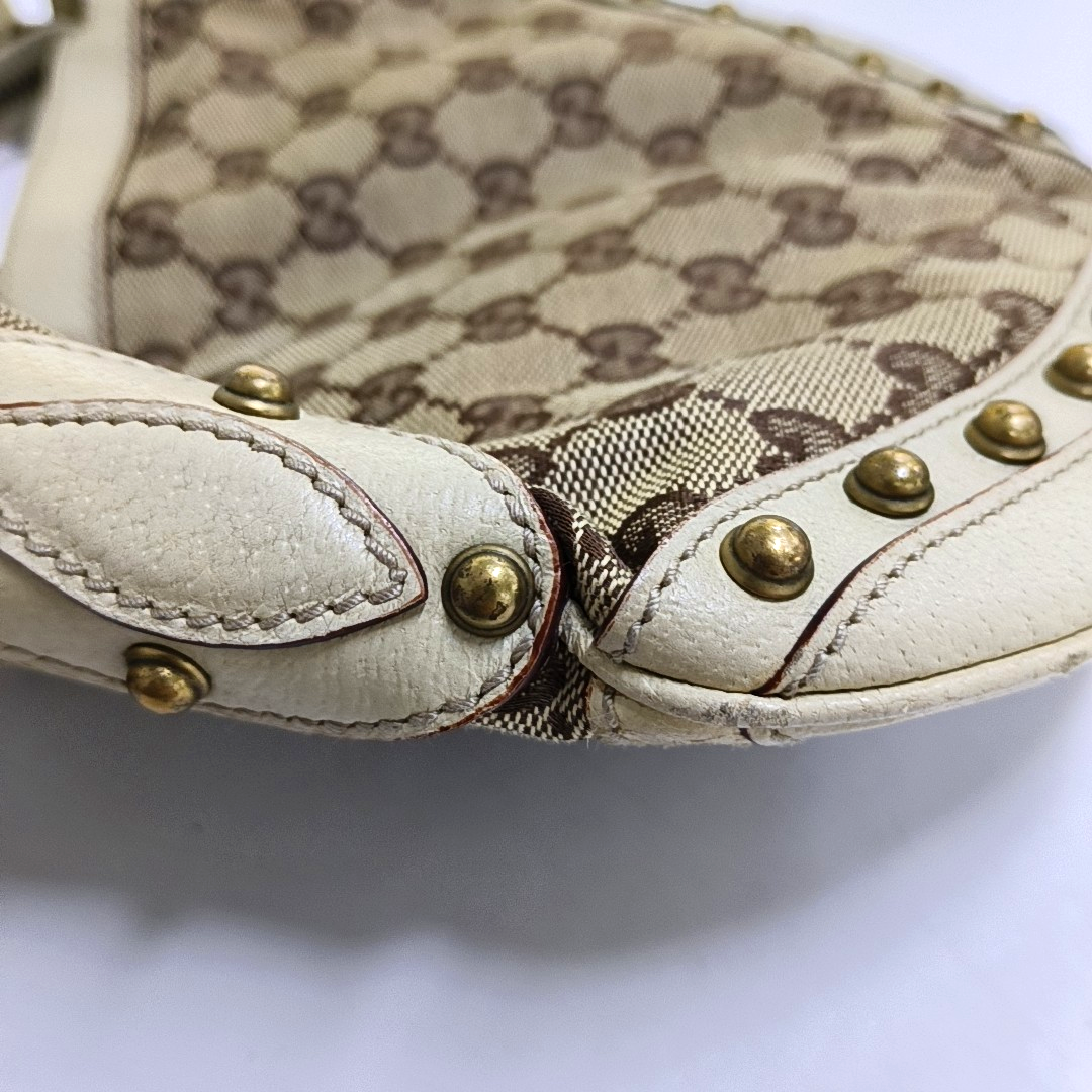 GUCCI Pelham Khaki Fabric Monogram Rivets Shoulder Bag Tote Bag Golden hardware-(SKU)-952072335