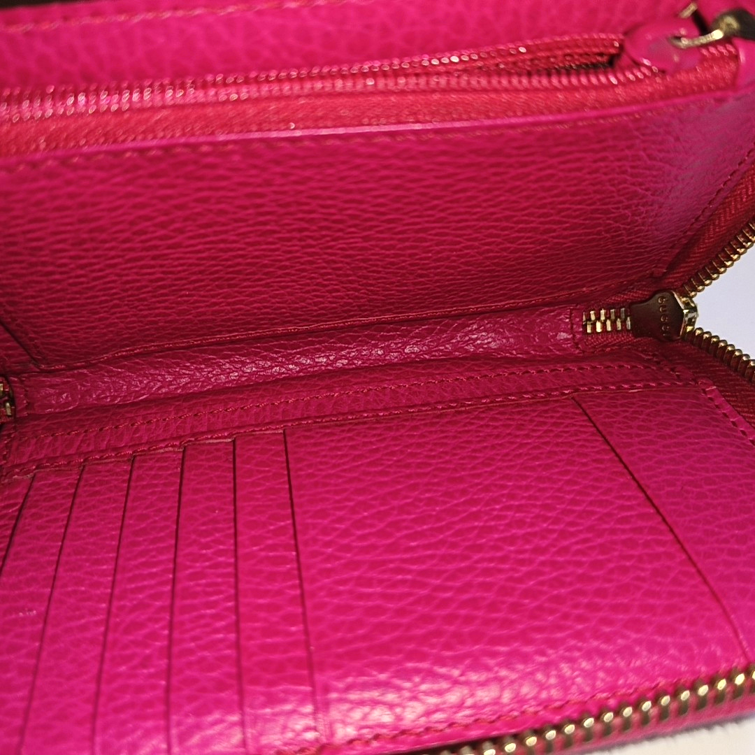 GUCCI Swing Fuchsia Leather Wallet Golden hardware-(SKU)-958800282