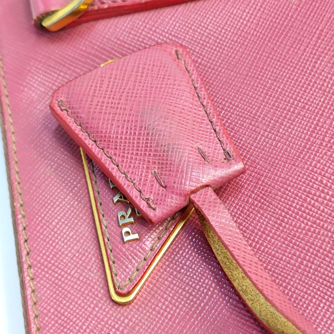 PRADA Galleria Extra Large Pink Cow Leather Logo Crosshatch Killer Bag Handbag Shoulder Bag Crossbody Golden hardware-(SKU)-946380877