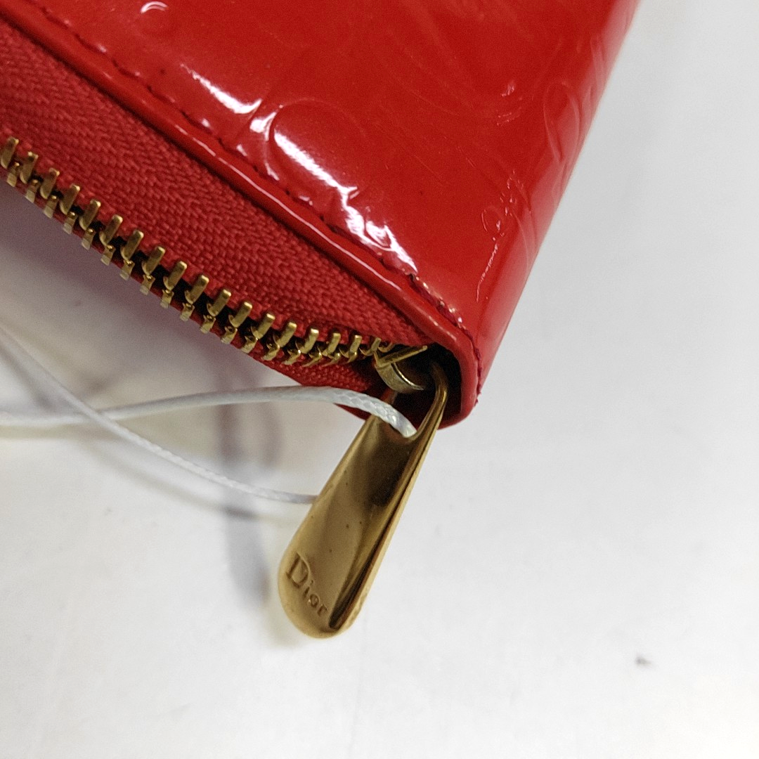 DIOR Red Patent Leather Monogrammed Quilted Clutch Golden hardware-(SKU)-939810644