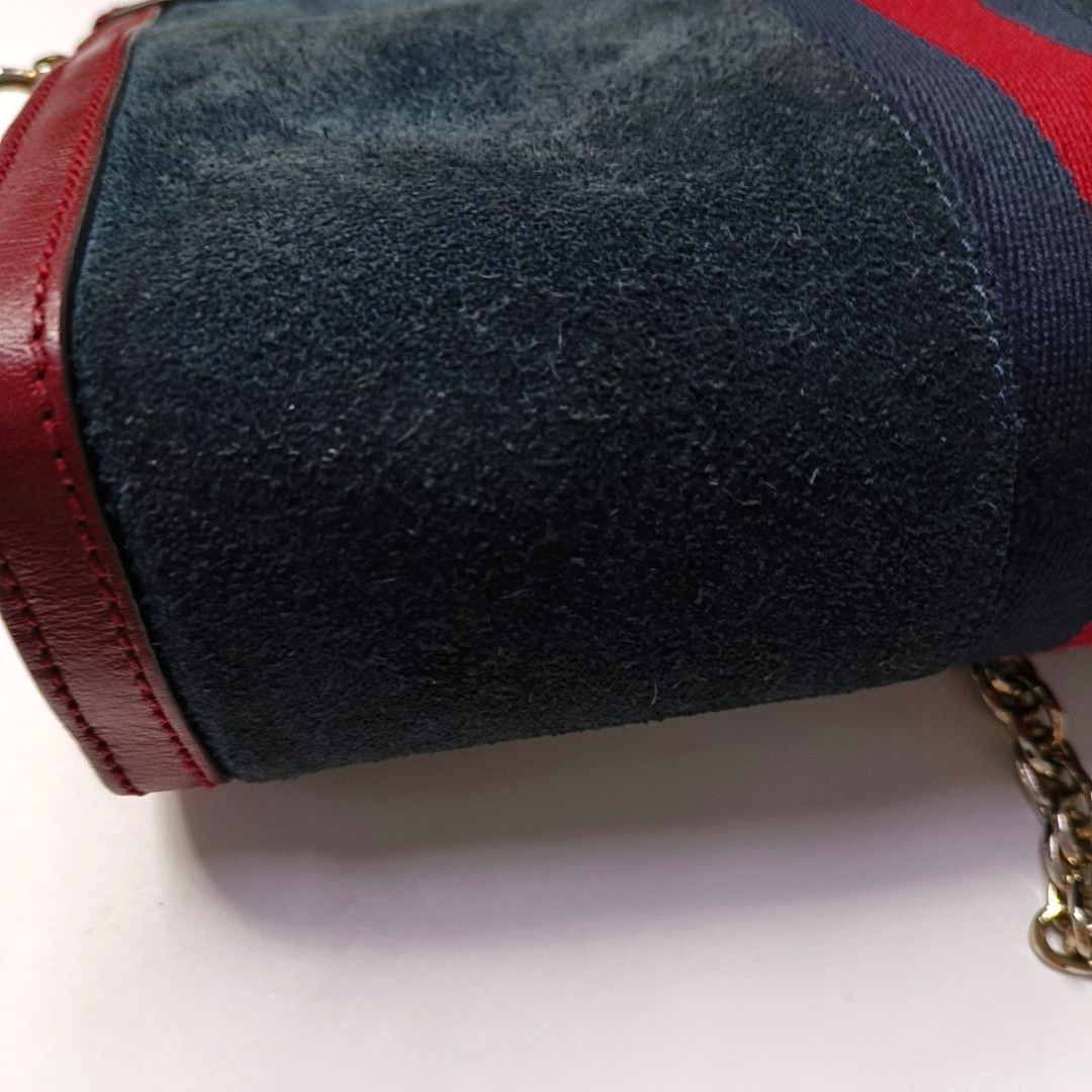 GUCCI Ophidia Small size Dark Blue Suede Striped Strap Single Shoulder Tote Bag Golden hardware-(SKU)-951867642