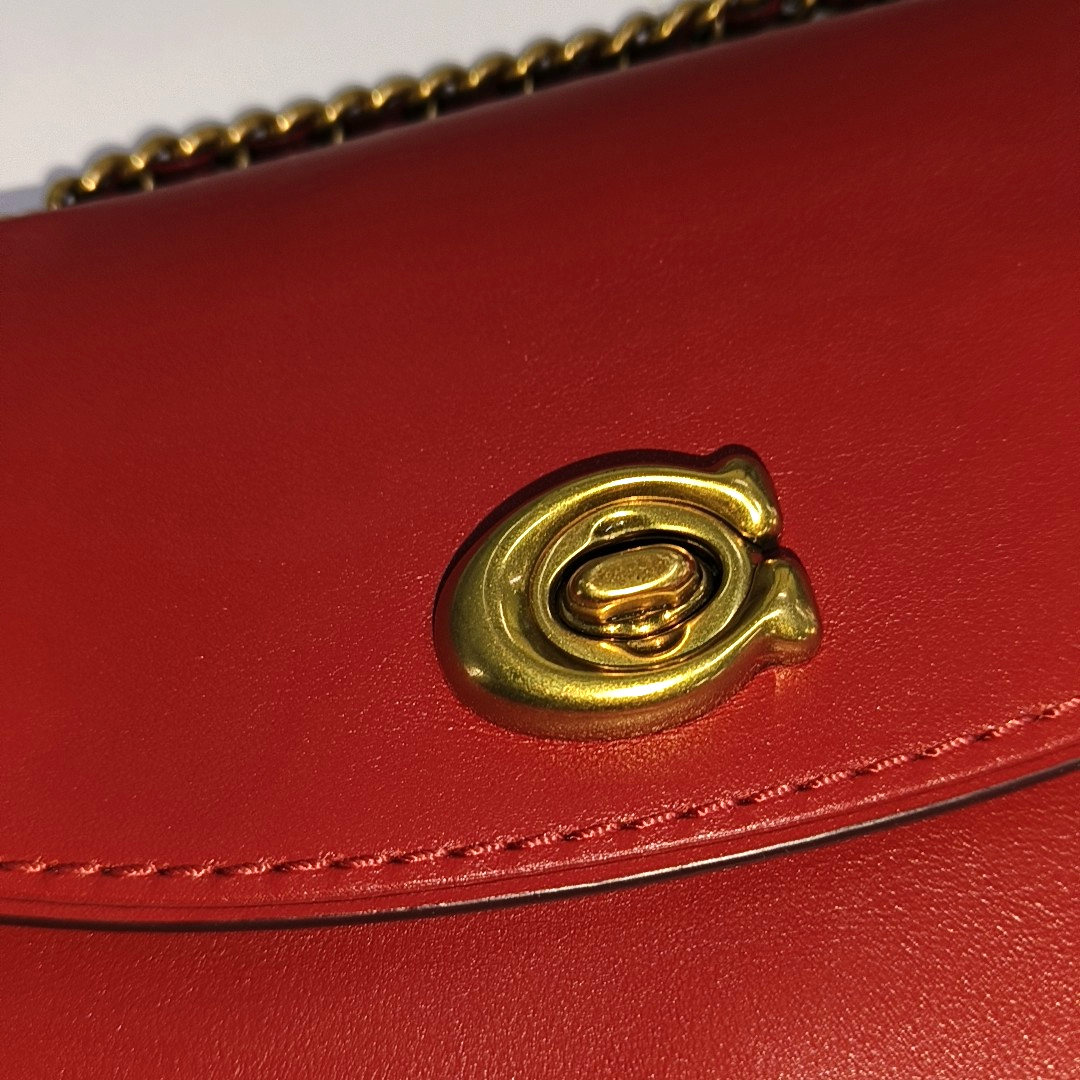 COACH MADISON 18 Red Cowhide Crossbody Single Shoulder Bag Golden hardware-(SKU)-940523724