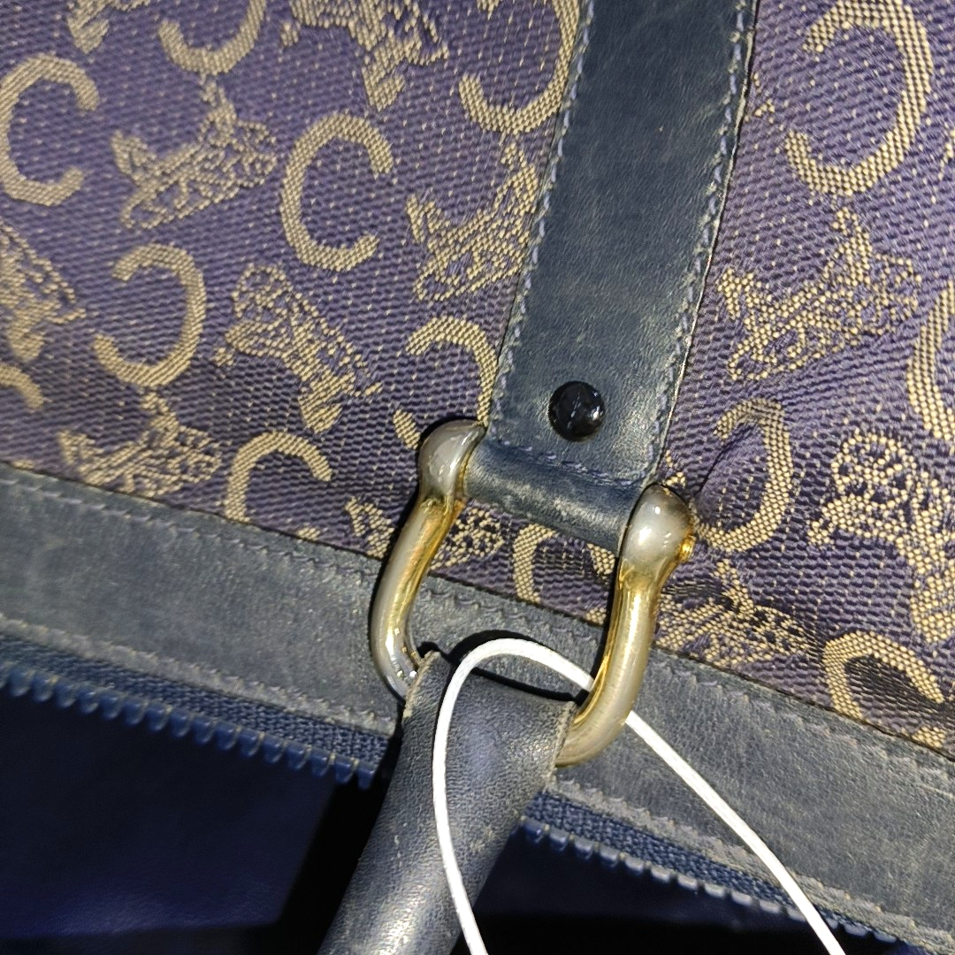 CELINE Dark Blue Canvas Triumphal Arch Handbag Golden hardware-(SKU)-933886003