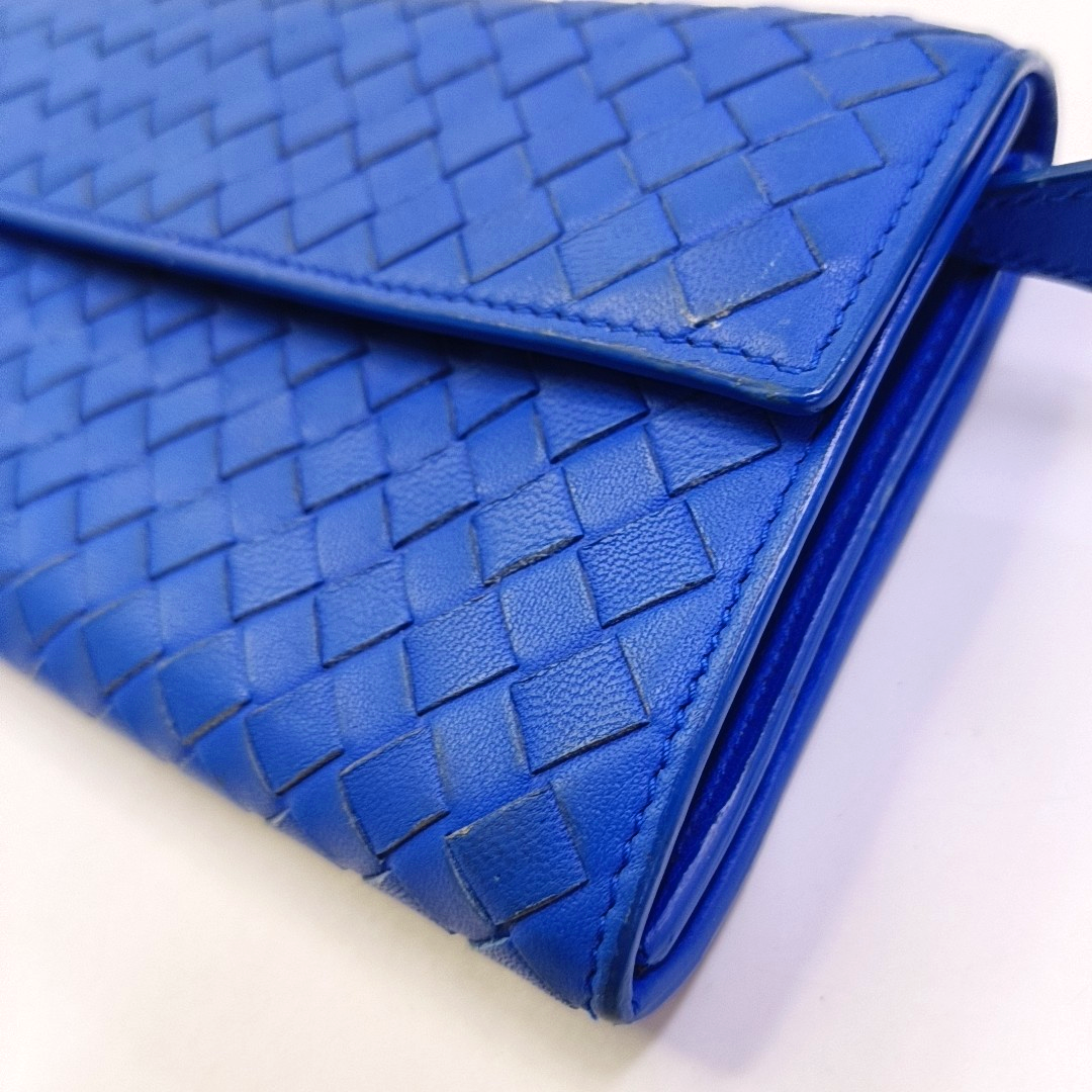 BOTTEGA VENETA Blue sheepskin woven wallet Silver Hardware-(SKU)-942953216