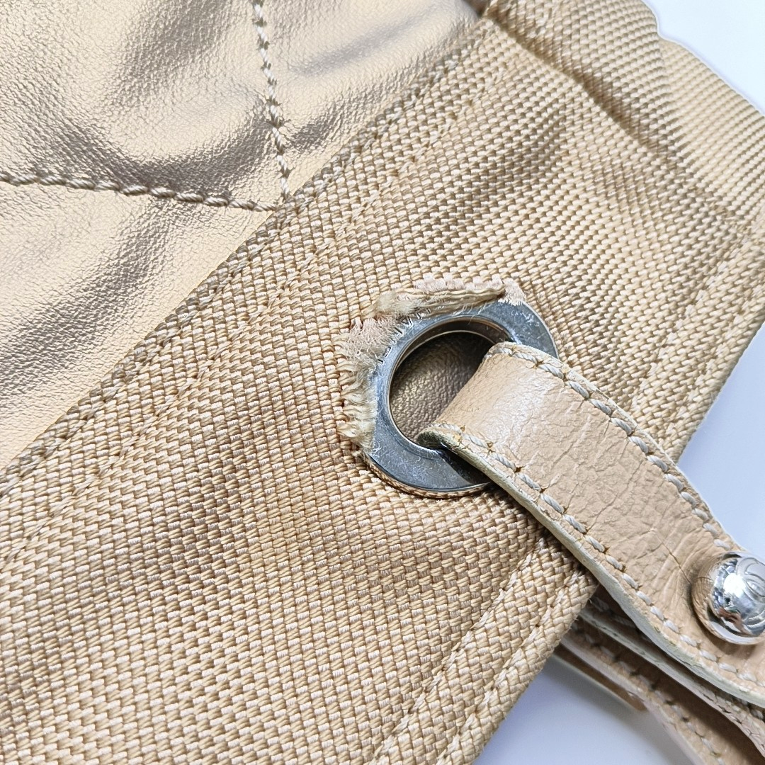 CHANEL Tote bag Champagne Coated Canvas Monogrammed Quilted Handbag Silver Hardware 11nan-(SKU)-948373759