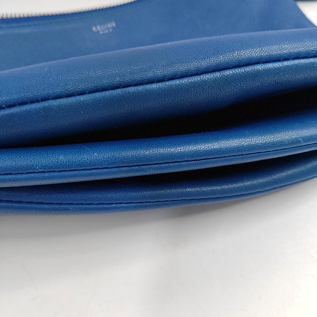 CELINE TRIO Small size Blue Lamb Leather Single Shoulder Bag Crossbody Bag Silver Hardware-(SKU)-956504189