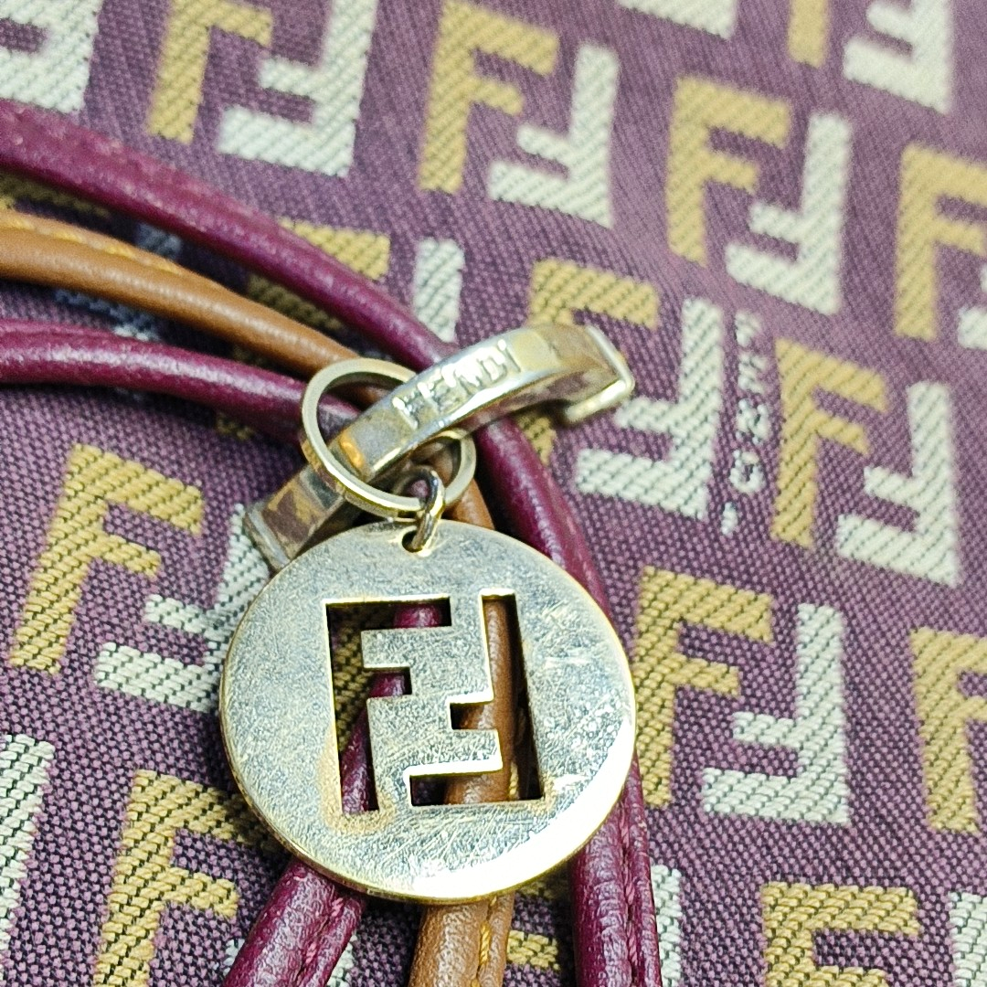 FENDI 棕色帆布双FShoulder Bag Handbag Golden hardware-(SKU)-944776879