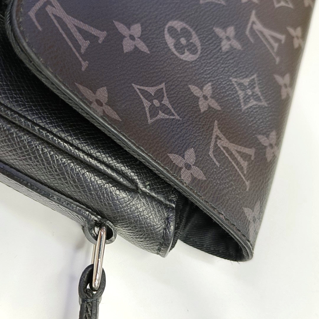 LOUIS VUITTON TAIGARAMA Black Coated Canvas Monogram Tote Shoulder Bag with Silver Hardware-(SKU)-965640486