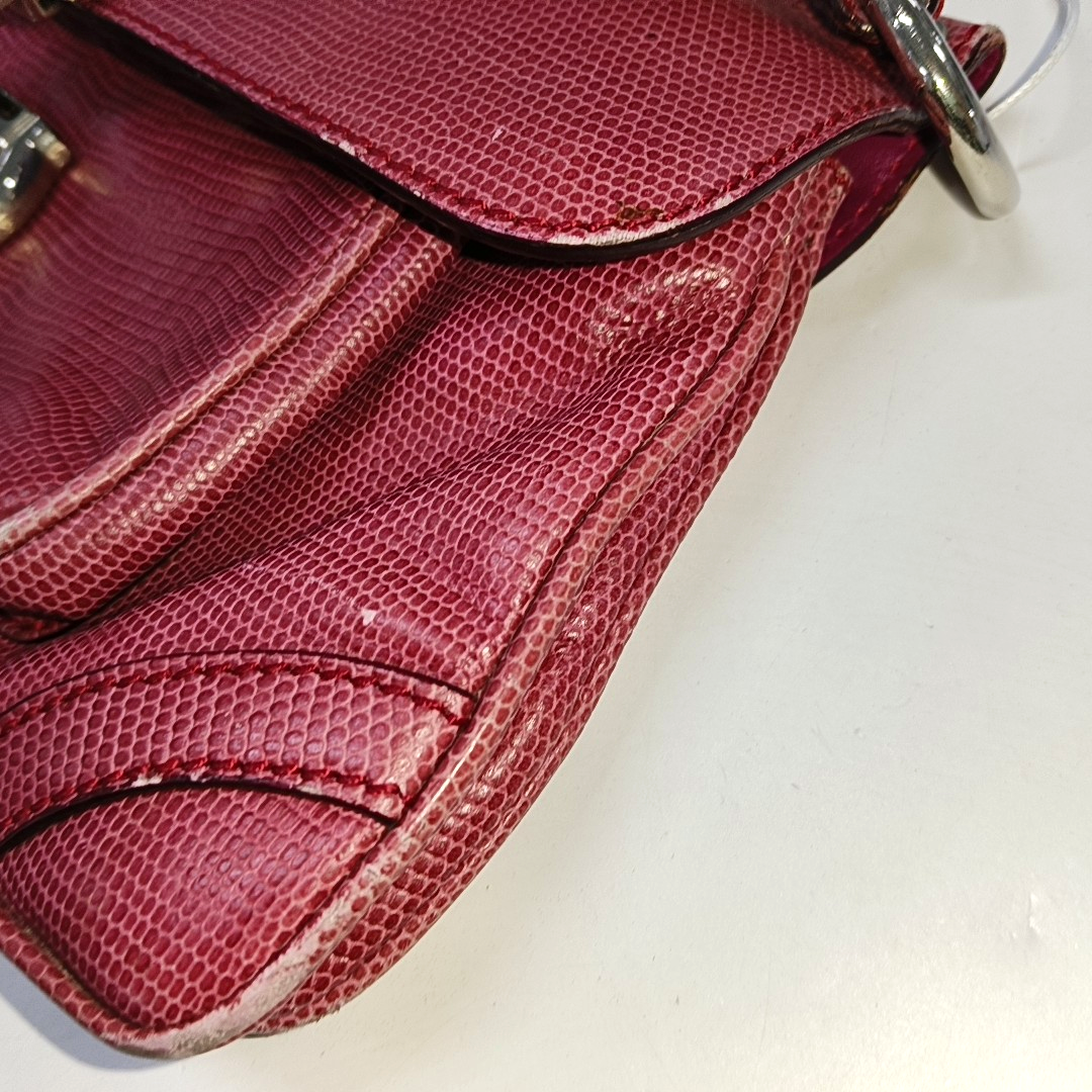 BURBERRY Red Cowhide Embossed Shoulder Bag Tote Silver Hardware-(SKU)-928563763