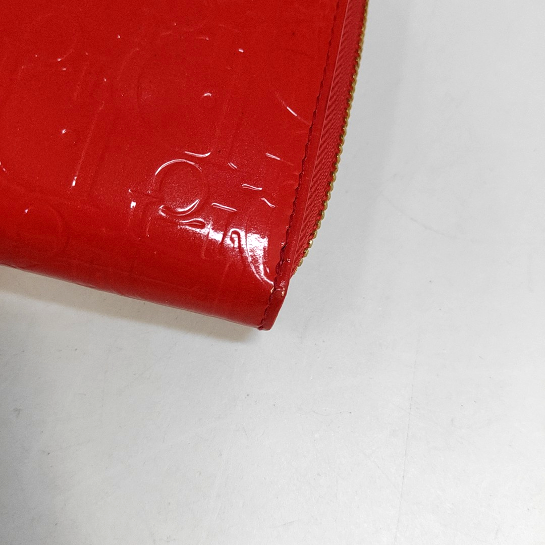 DIOR Red Patent Leather Monogrammed Quilted Clutch Golden hardware-(SKU)-939810644