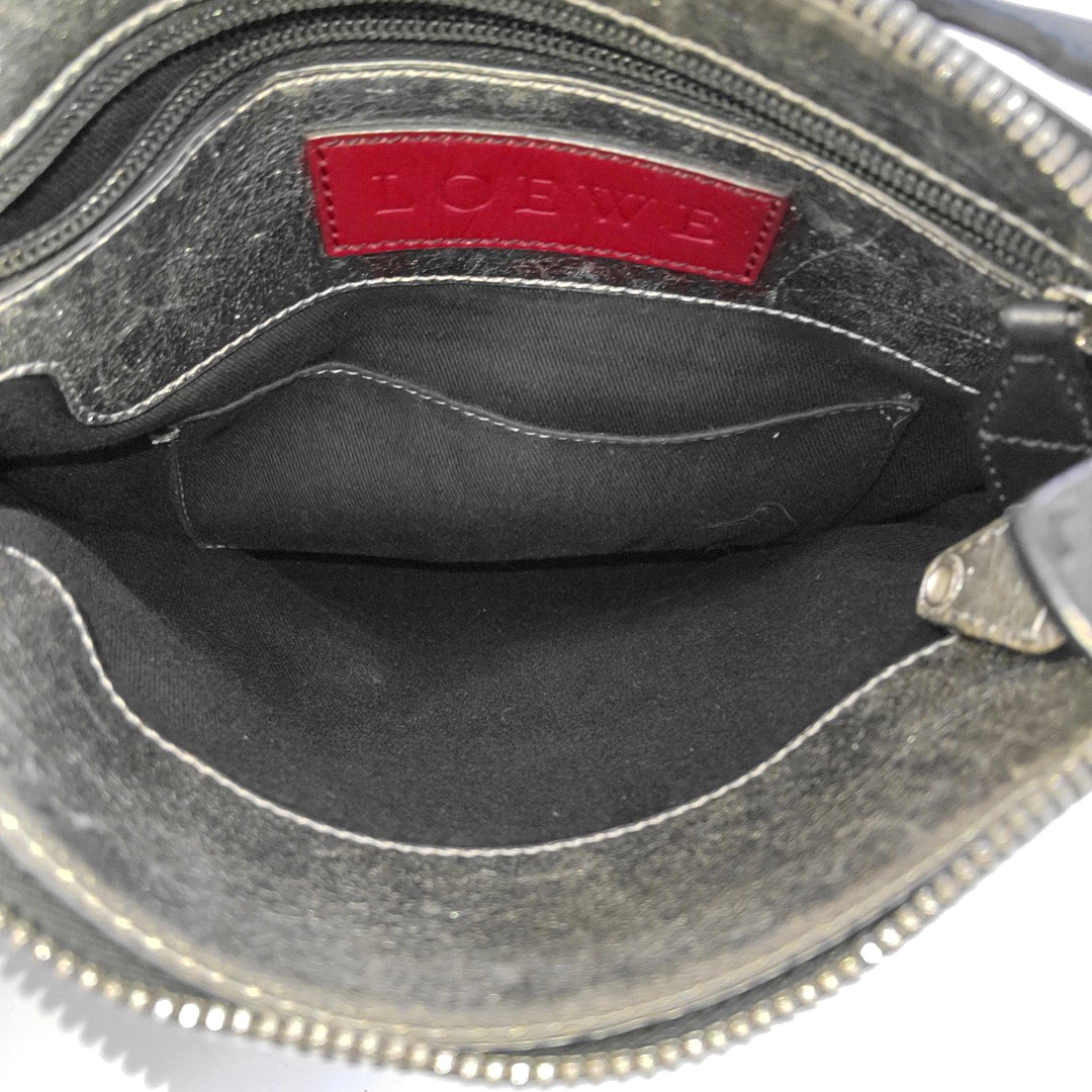 LOEWE Dark Grey Coated Canvas Printed Crossbody Bag Shoulder Bag Silver Hardware Removable shoulder strap-(SKU)-956152838