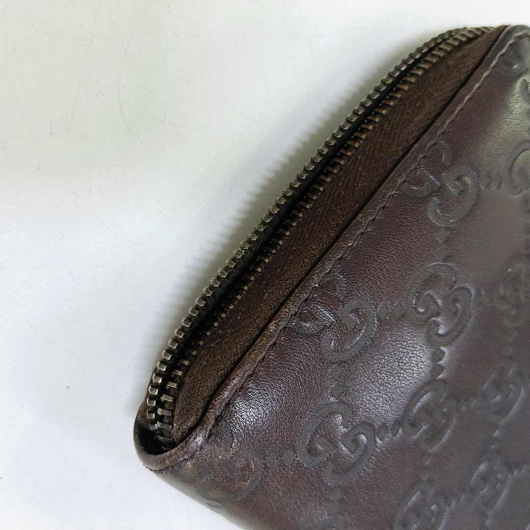 GUCCI Ligne Shima Dark Brown Cowhide Monogrammed Texture Wallet Silver Hardware-(SKU)-946371440