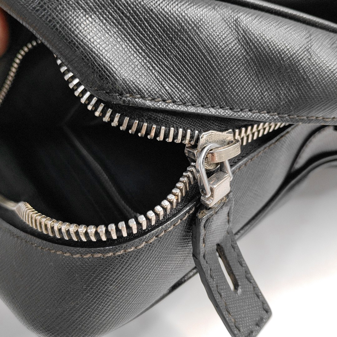 PRADA Black Cowhide Cross Grain Handbag Silver Hardware-(SKU)-945045232